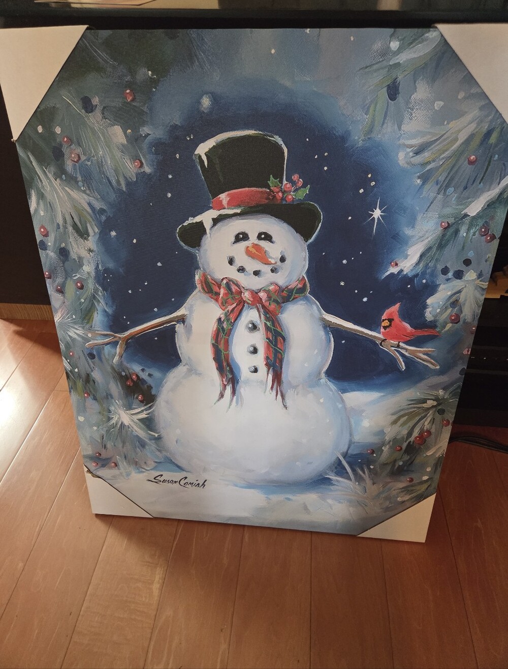 NEW 2026 SUSAN COMISH CHRISTMAS SNOW MAN WALL ART CANVAS PRINT.